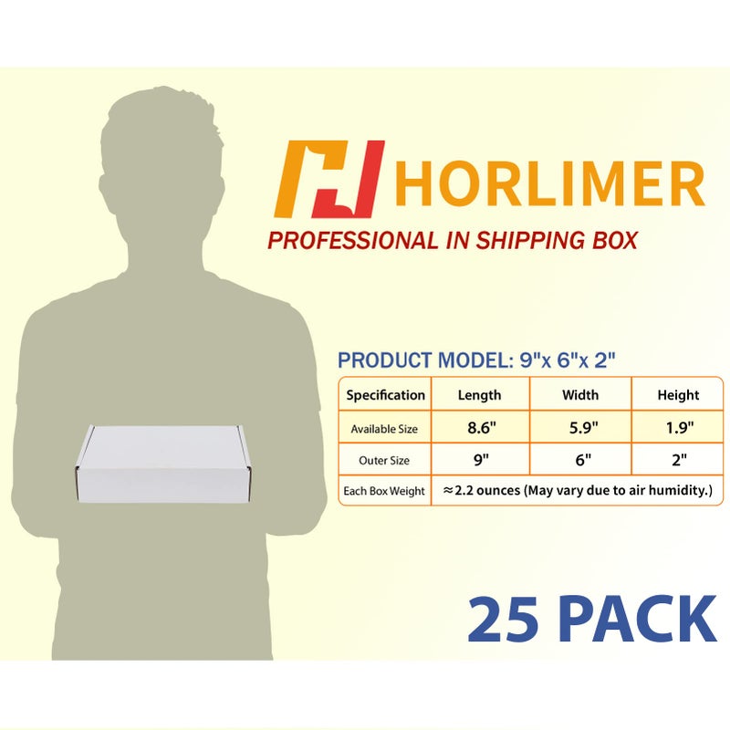 HORLIMER صناديق شحن HORLIMER 9x6x2 بوصة مجموعة من 25، صندوق كرتون مضلع أبيض لإرسال الأدبيات - Image 2